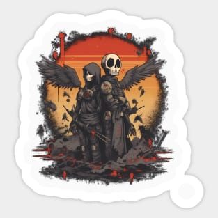 Comic-Style: AI Cyborg Robot Skull and the Apocalypse Sticker